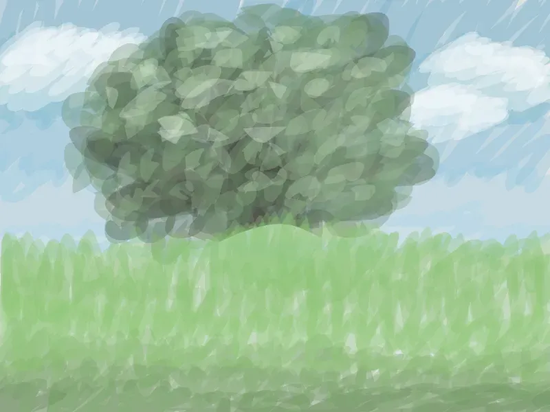 tree, grass, sky, clouds