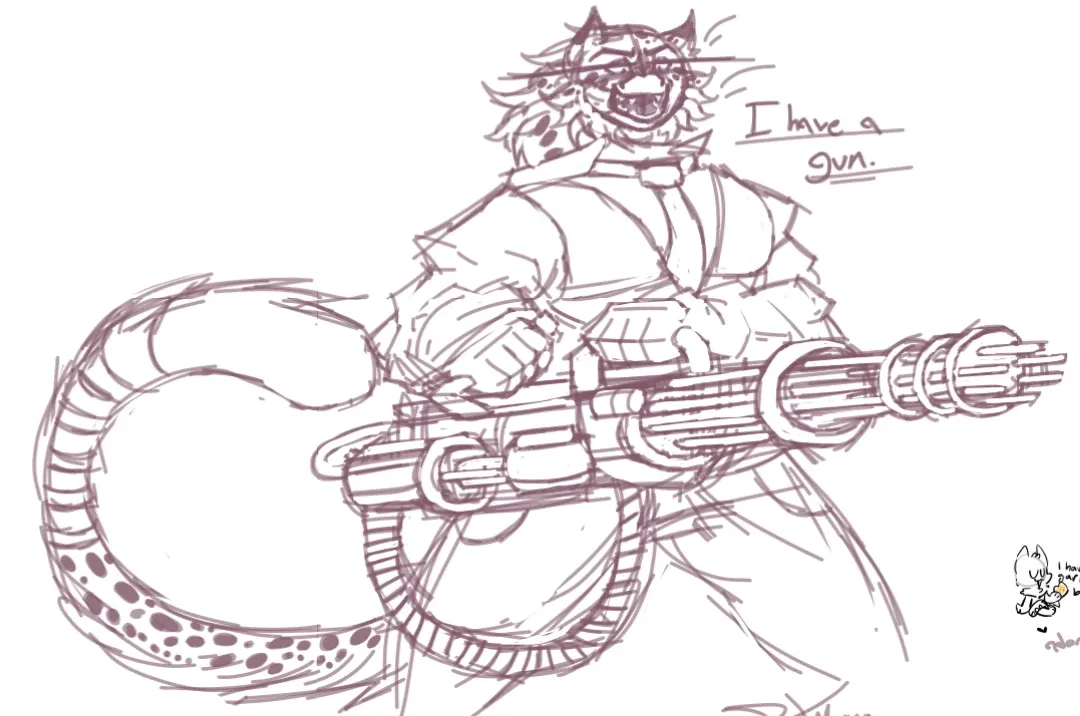 big guns are very fun to draw and i also dont know if hes even legally allowed to have that- 
